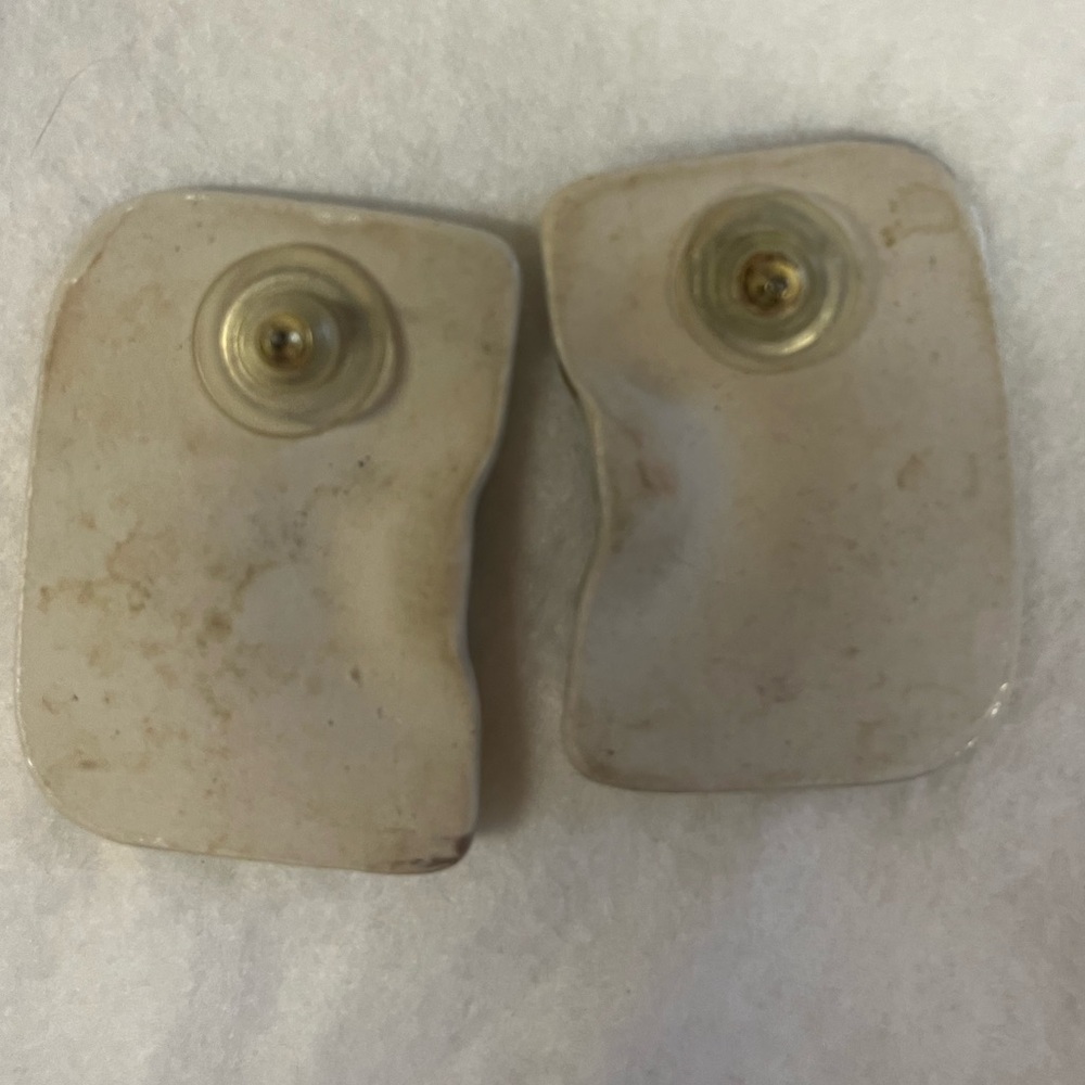 Abstract Blue and Gold Pierced Earrings - Picture 3 of 3